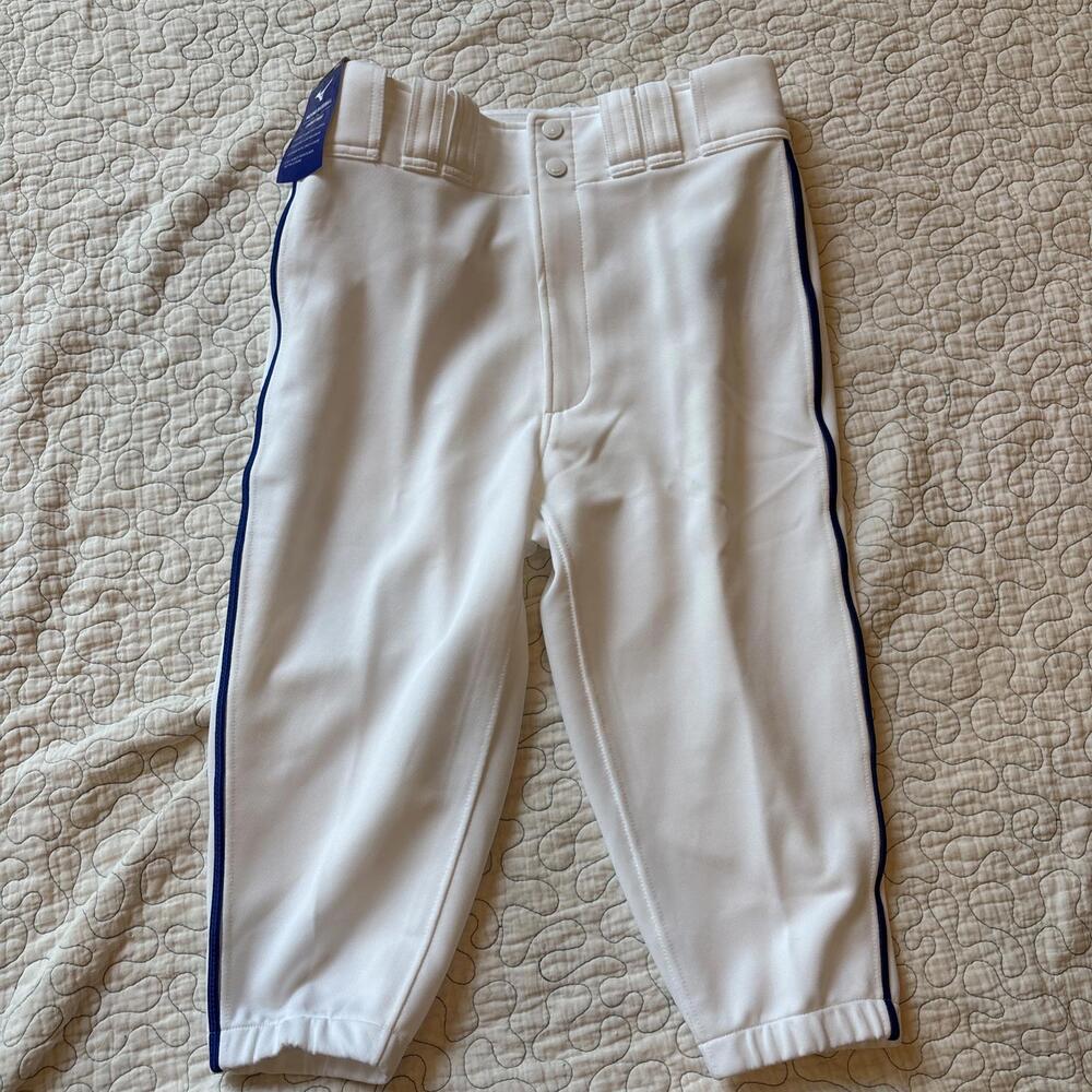 Mizuno White Men's Baseball‎ Pants size small with Blue Side Stripes